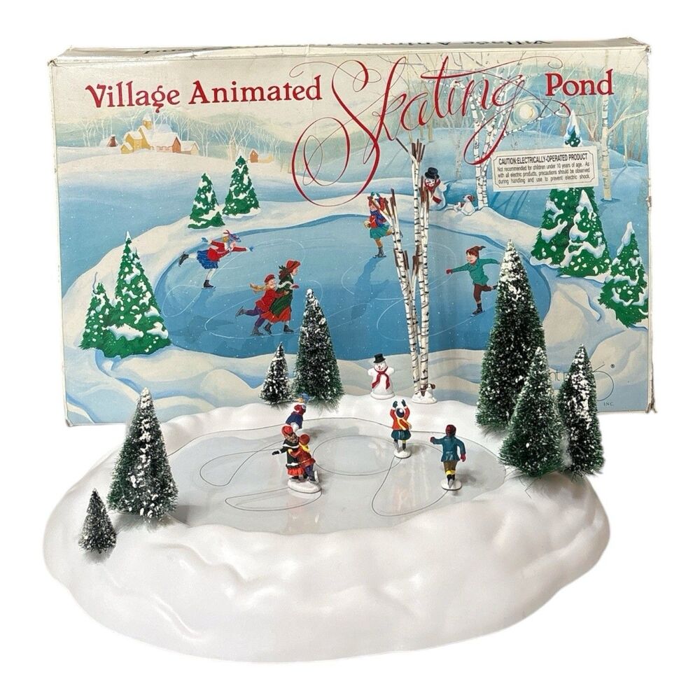 Vintage Department 56 Village Animated Skating Pond *Working* w/ Box COMPLETE